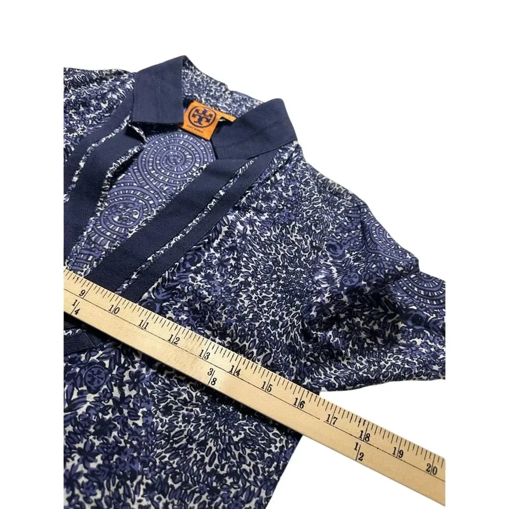 Tory Burch Blue White Print Cotton Tunic‎ Blouse Size 0 EUC Classic Resort Style